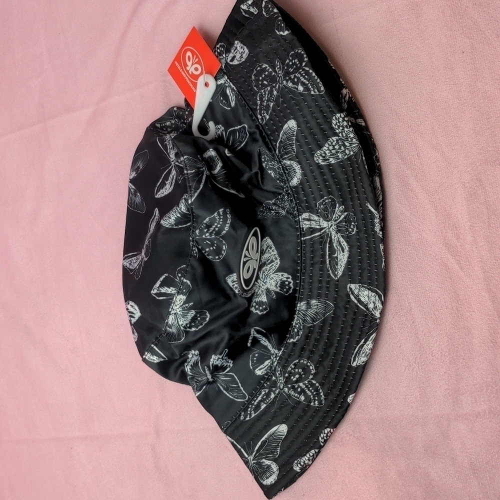 Petals and Peacocks Black and White Butterfly Bucket Hat One Size